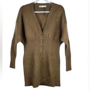 Zara Olive Green Knit Button-Down Cardigan – NWOT – Oversized S – Boho